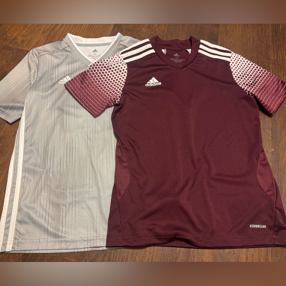 Adidas Maroon and Gray Sports Shirts